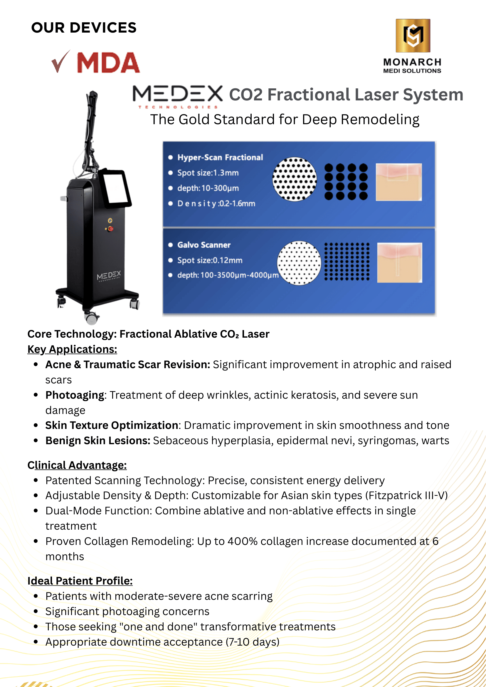 MEDEX CO2 fractional laser machine with Hyper-Scan and Galvo scanner, supplied in Malaysia by Monarch Medi Solutions